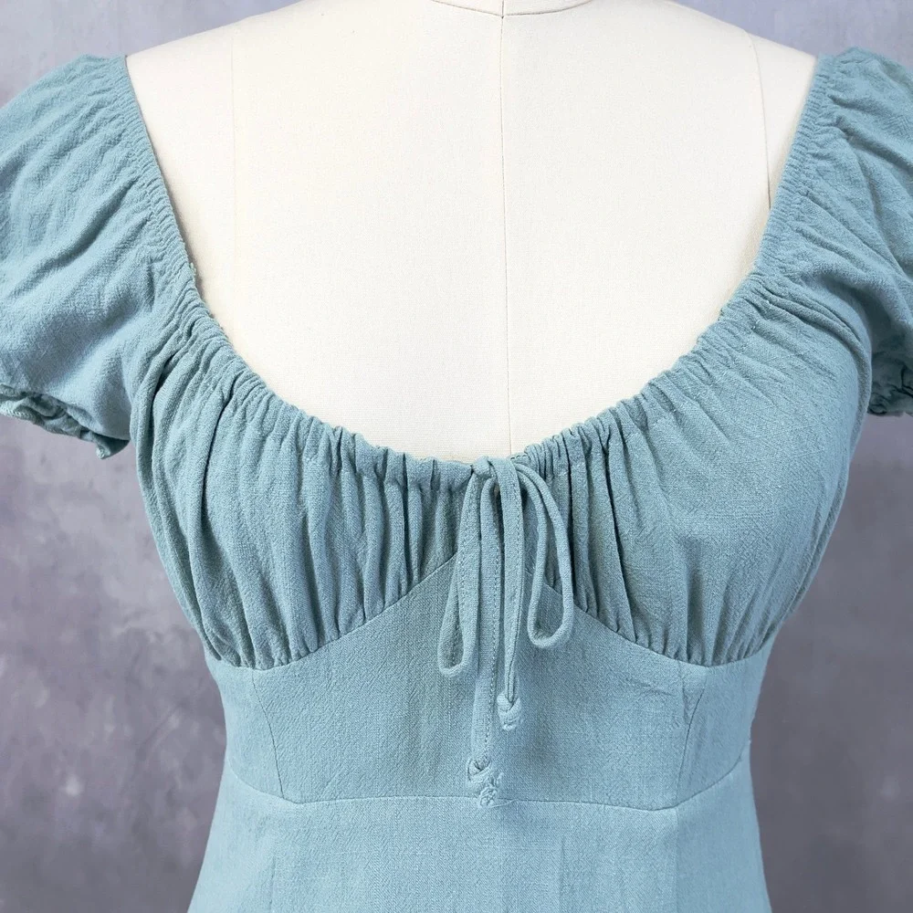 Milkmaid Mini Dress Size Medium Coquette Cottage Feminine Romantic Summer Picnic - Picture 4 of 13